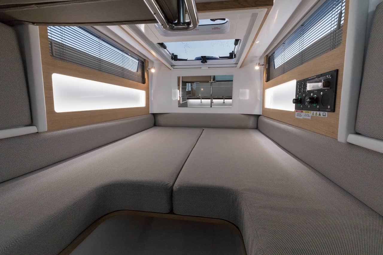 An optional aft cabin offers cozy accommodation for two