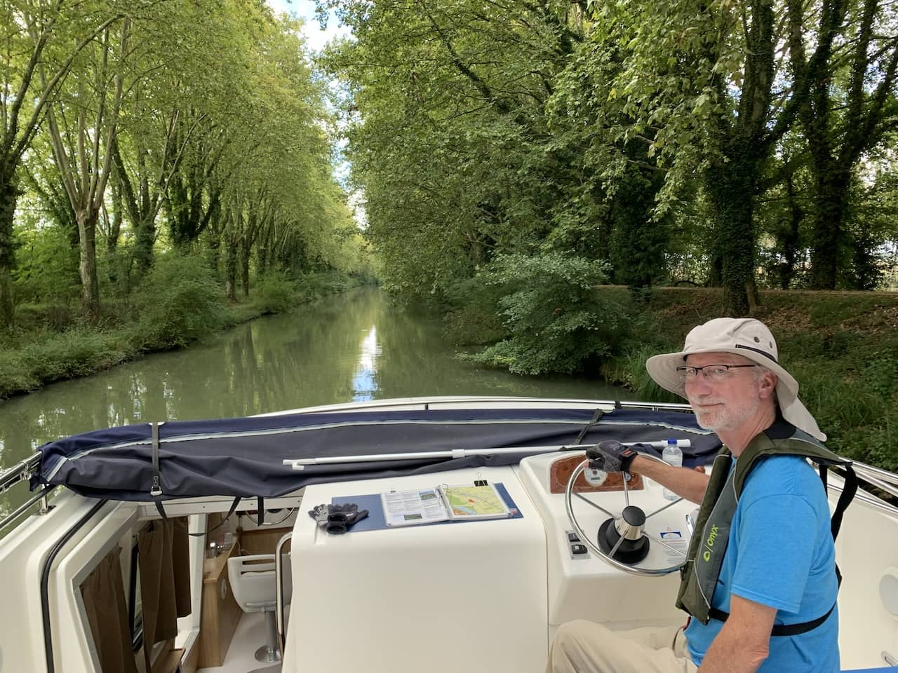 Hugh Gregg at the helm in Aquaitaine in the southwest of France